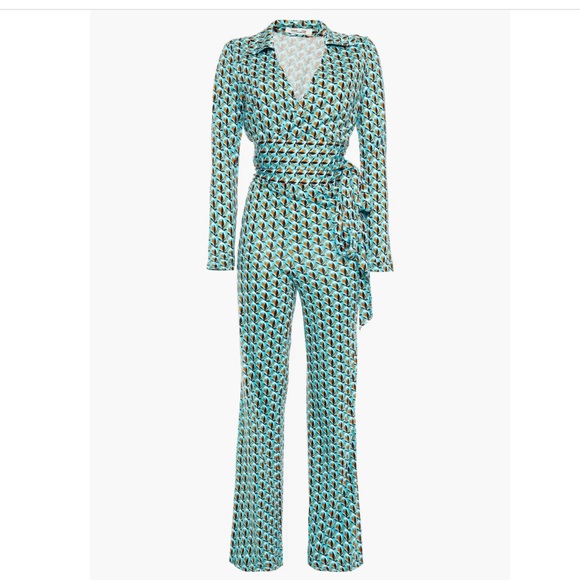 Diane Von Furstenberg Pants - Shelby printed WAIST TIE SILK JUMPSUIT DIANE VON FURSTENBERG